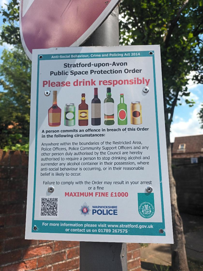 Stratford-upon-Avon PSPO, public space protection order, poster, alcohol pspo,