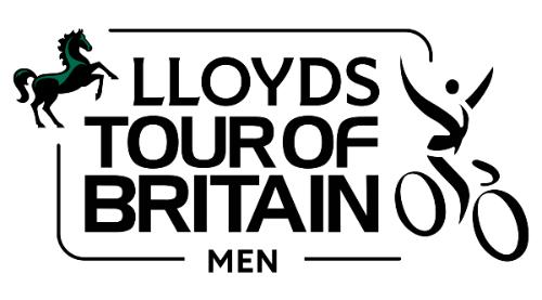 Lloyds Tour of Britain Men 2025 logo cycling race, black writing, lloyds bank horse and graphic of p