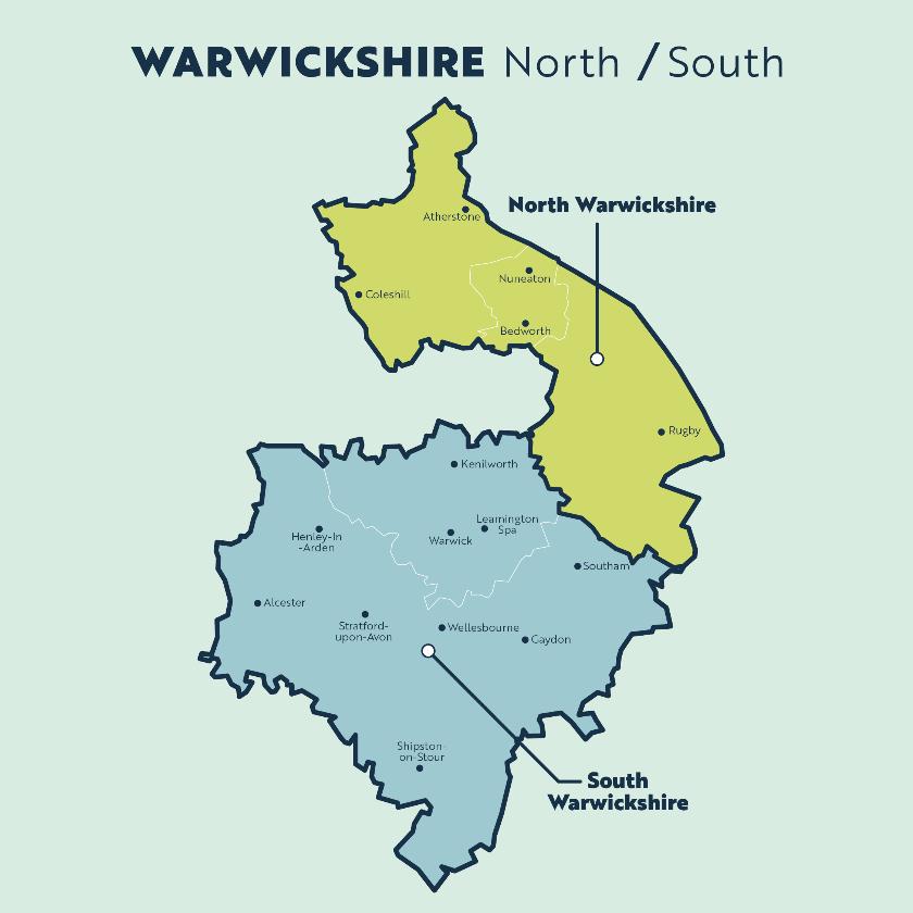 LGR public engagement social media post Warwickshire North South map, preferred option for local gov