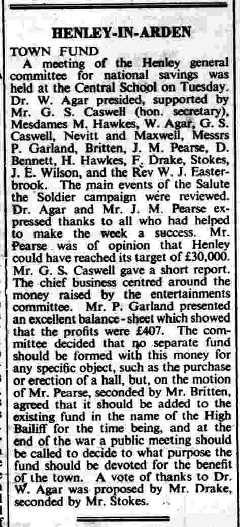 Henley Memorial Hall Stratford Herald article
